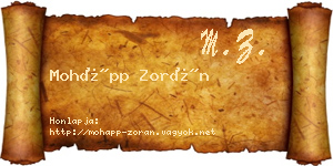 Mohápp Zorán névjegykártya